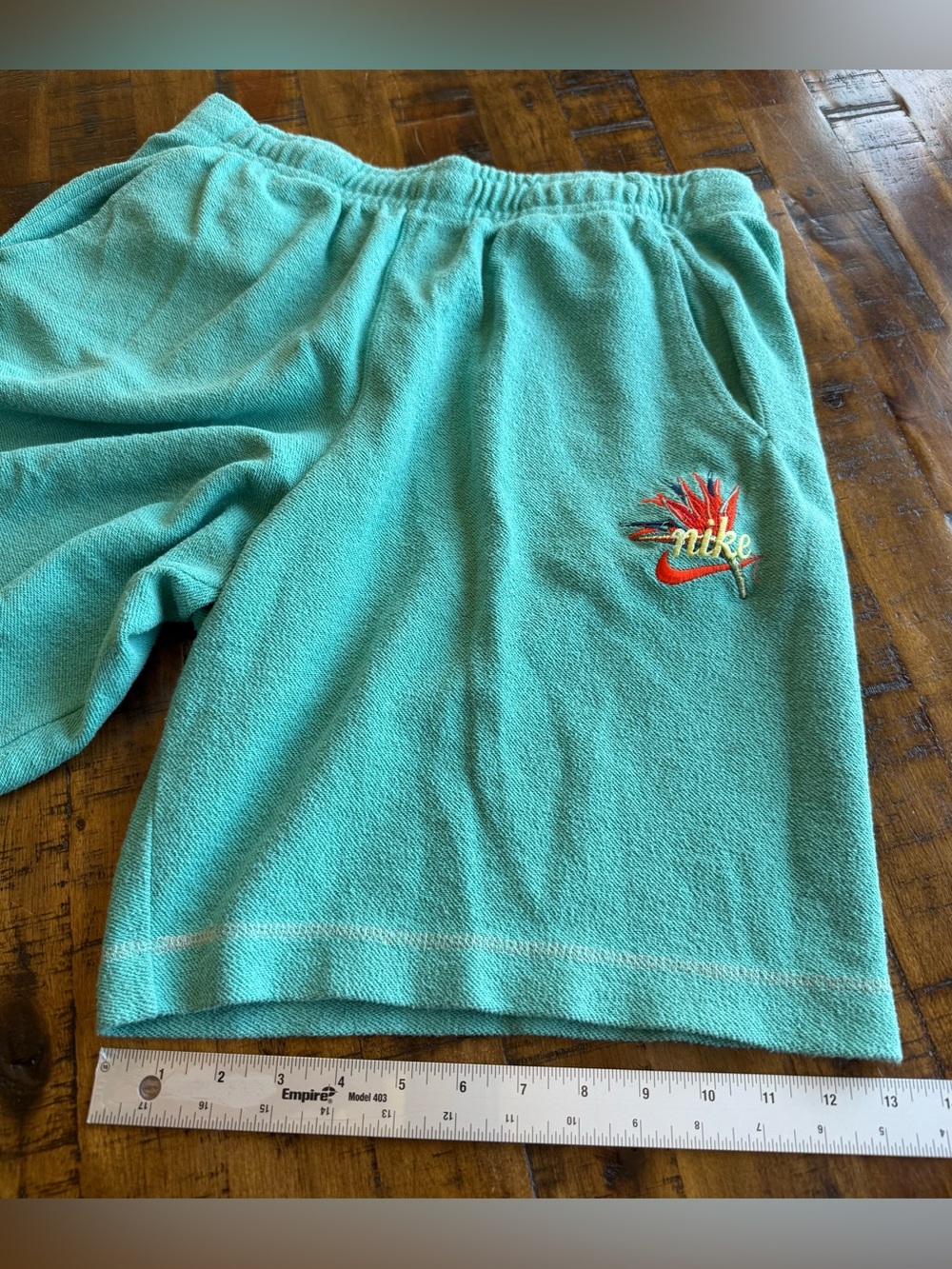 Nike Swoosh French Terry Shorts Blue Green Birds of Paradise DQ3486‑392 Size L - Picture 6 of 8